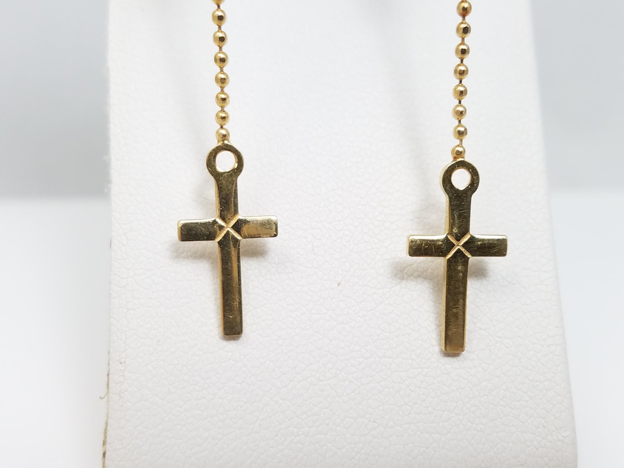 Dramatic 14k Yellow Gold Cross Dangle Earrings