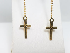 Dramatic 14k Yellow Gold Cross Dangle Earrings