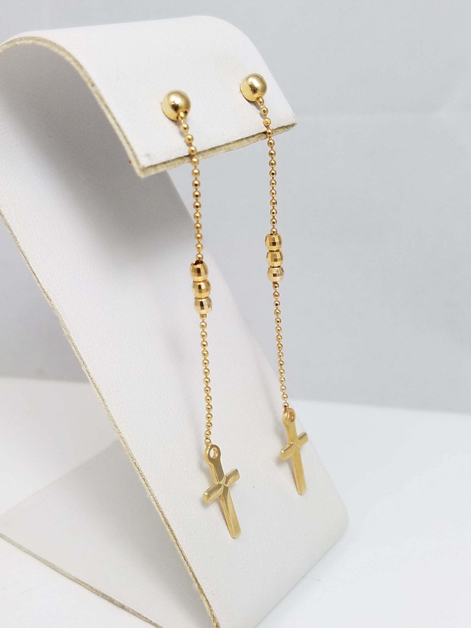 Dramatic 14k Yellow Gold Cross Dangle Earrings