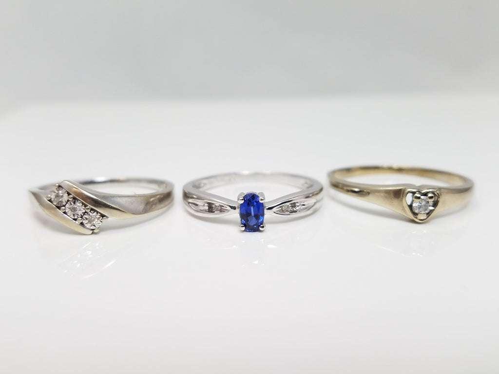 Lot of Three 10k White Gold Gemstone Rings