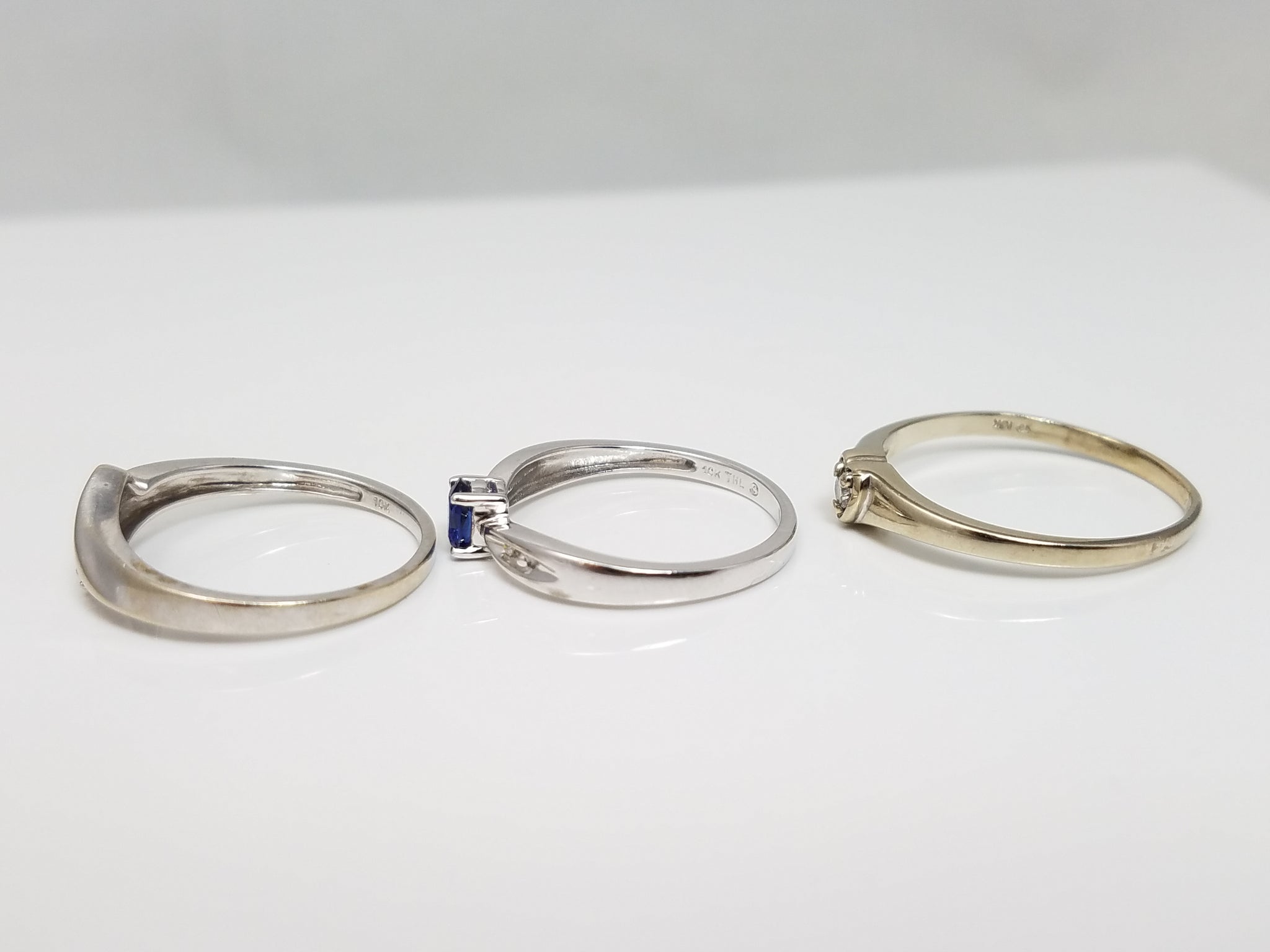 Lot of Three 10k White Gold Gemstone Rings