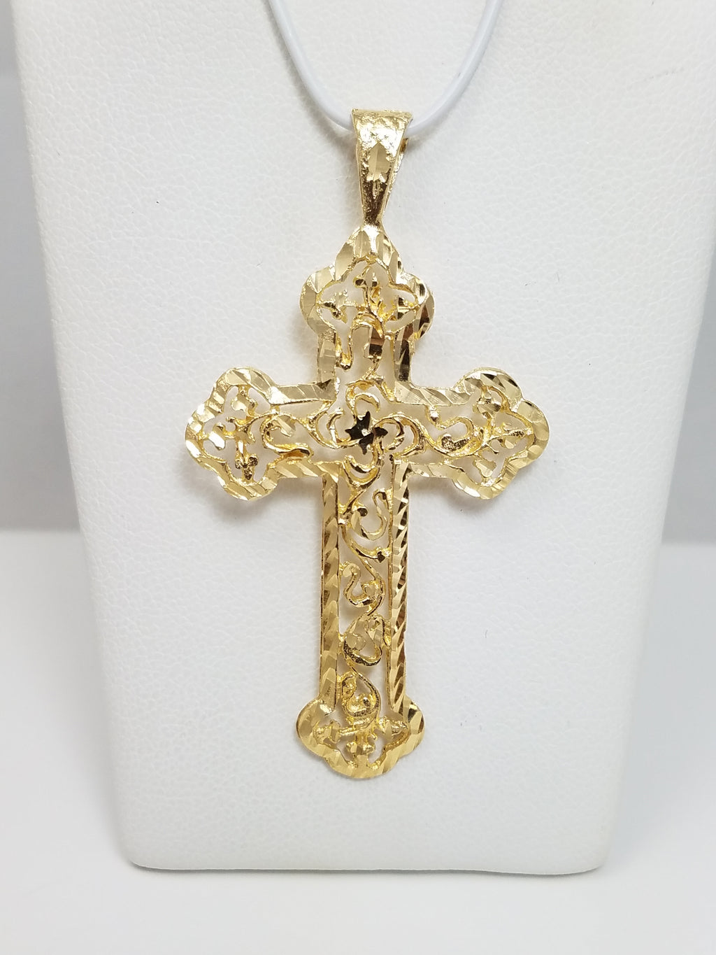 Ornate 14k Yellow Gold Diamond Cut Cross Pendant