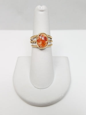 Cool Vintage Hand Made 12k Yellow Gold Natural Mexican Fire Opal Ring