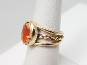 Cool Vintage Hand Made 12k Yellow Gold Natural Mexican Fire Opal Ring