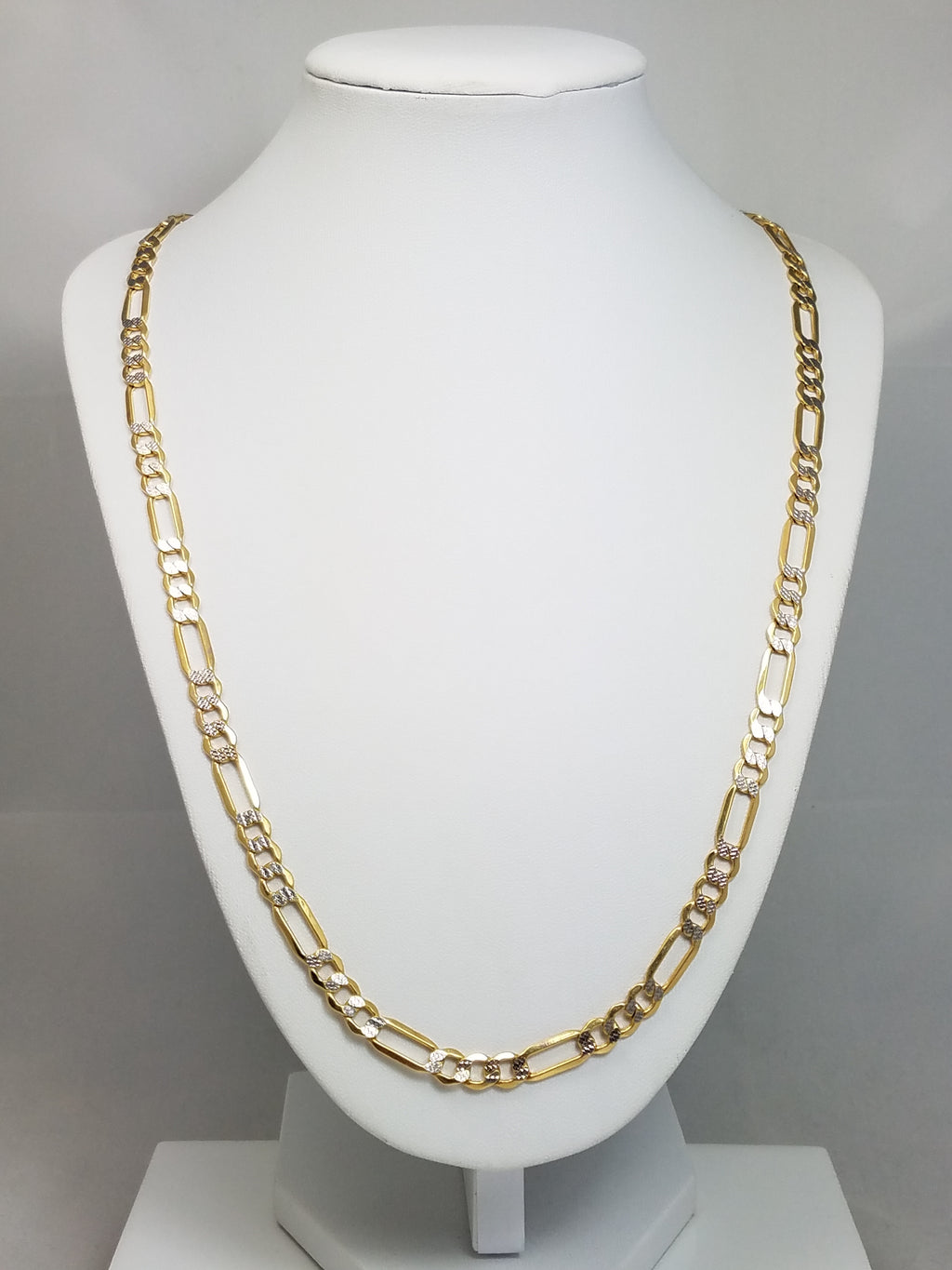 Sparkling 14k Two Tone Gold Diamond Cut Figaro Link 24" Necklace