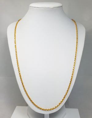 Vibrant 23.5" Solid 22k Yellow Gold Diamond Cut Rope Chain Necklace