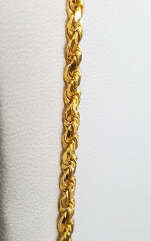 Vibrant 23.5" Solid 22k Yellow Gold Diamond Cut Rope Chain Necklace