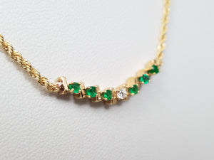 Opulent 16.5" 14k Yellow Gold Natural Emerald Diamond Necklace