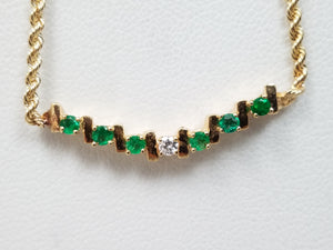 Opulent 16.5" 14k Yellow Gold Natural Emerald Diamond Necklace