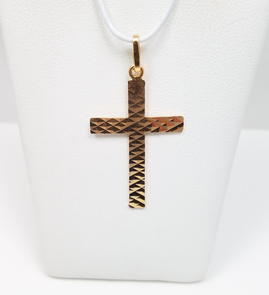 Divine 18k Yellow Gold Engine Turned Cross Pendant