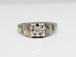 1930's Art Deco 18k White Gold Natural Diamond Engagement Ring