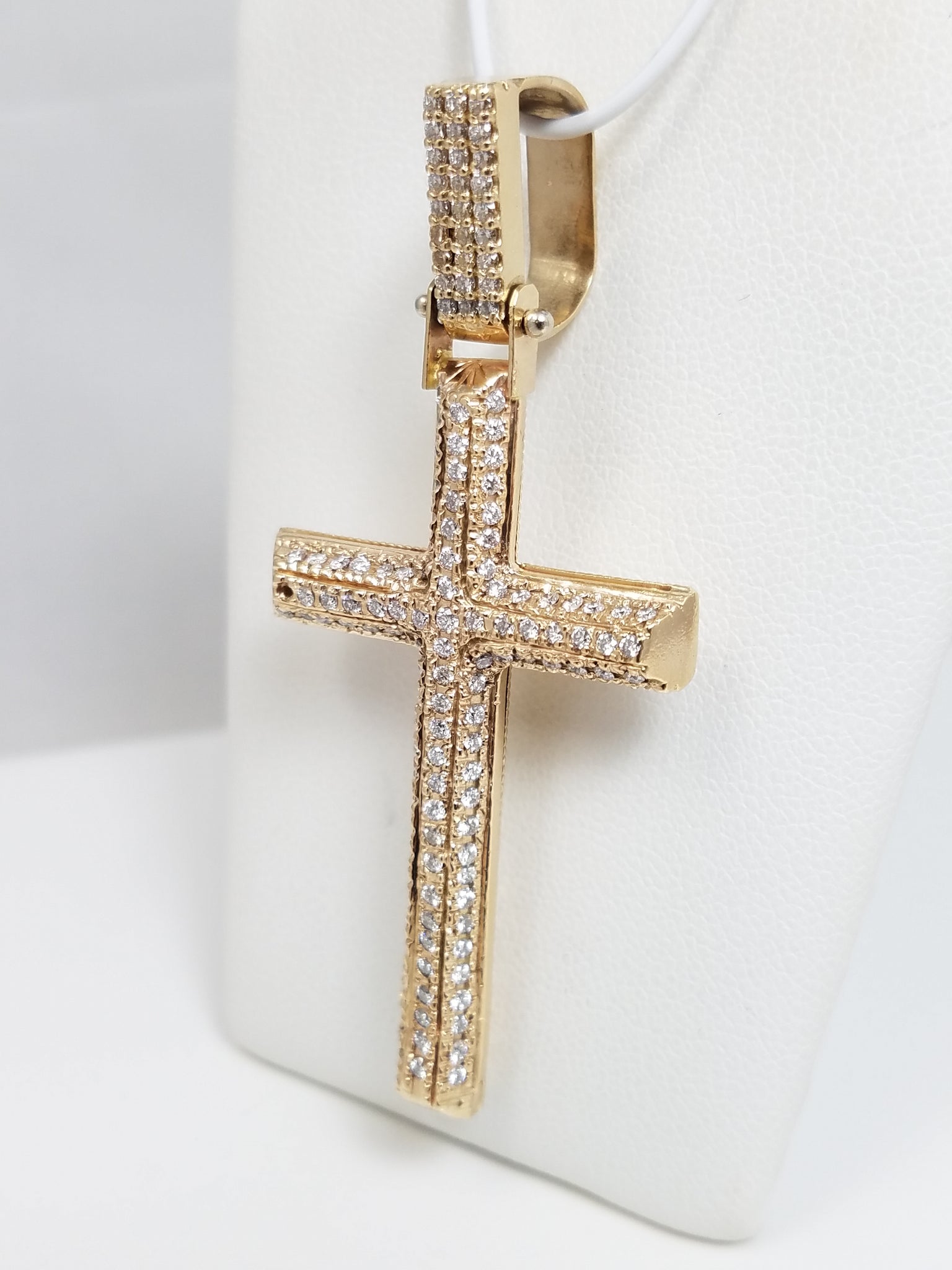 Divine 14k Yellow Gold Natural Diamond 3D Hollow Cross Pendant