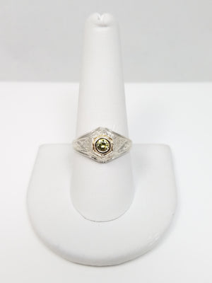 Art Deco 18k White Gold Green Gem Ring