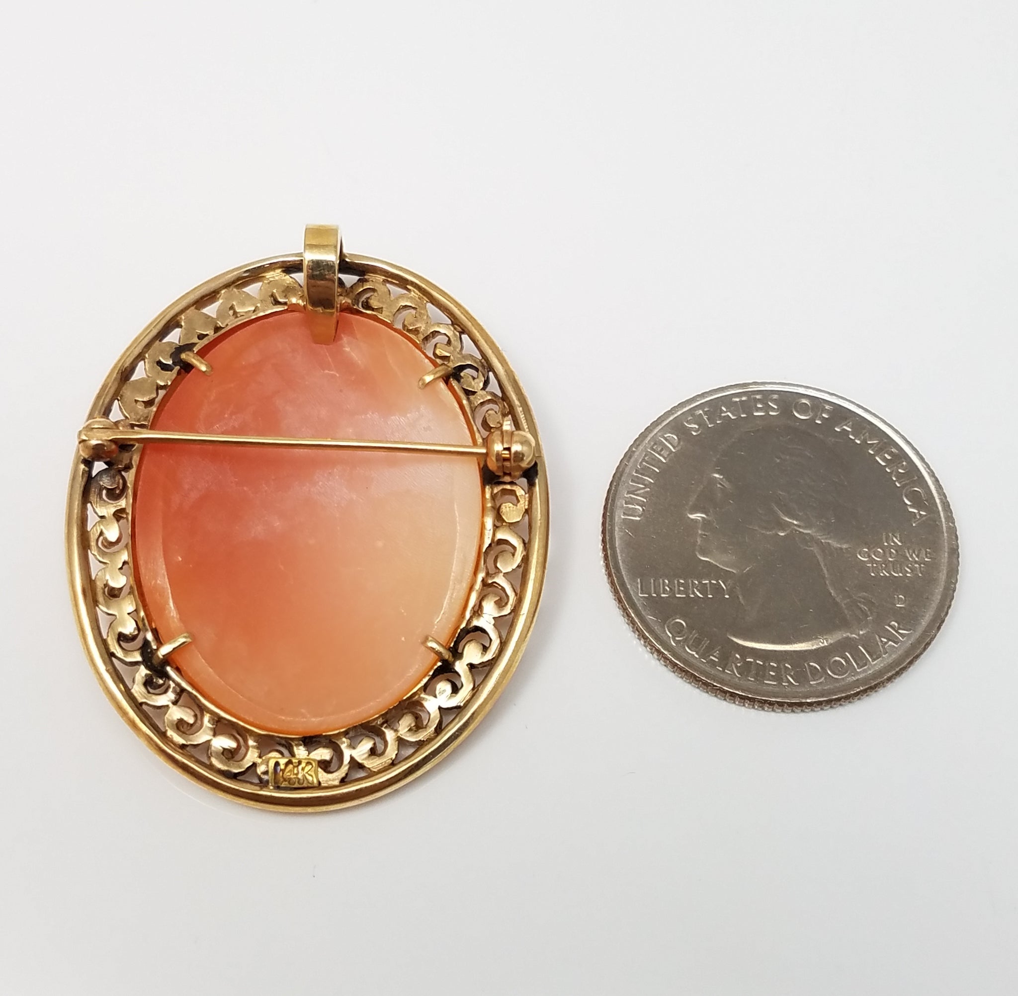 Vintage Natural Shell Cameo 14k Yellow Gold Brooch/Pendant