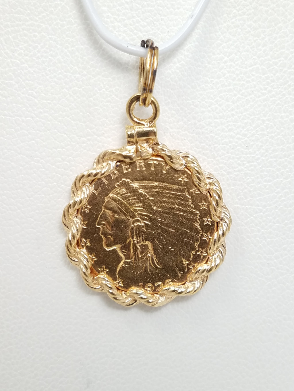 Cool 1925-D Indian Head $2.50 Gold Coin 14k Yellow Gold Pendant