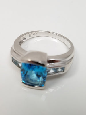 Elegant 14k White Gold Natural Blue Topaz Custom Ring