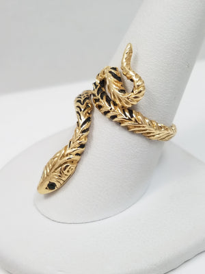 Exotic Vintage 14k Yellow Gold Natural Emerald Enamel Snake Ring