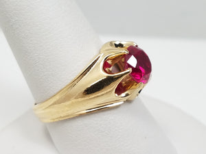 Vibrant Men's Vintage 14k Yellow Gold Synthetic Ruby Ring