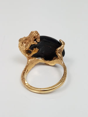 Gorgeous Hand Made 14k Yellow Gold Natural Black Coral Dragon Ring