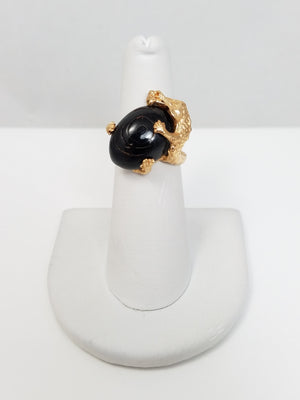 Gorgeous Hand Made 14k Yellow Gold Natural Black Coral Dragon Ring