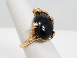 Gorgeous Hand Made 14k Yellow Gold Natural Black Coral Dragon Ring