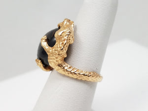 Gorgeous Hand Made 14k Yellow Gold Natural Black Coral Dragon Ring