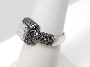 18k White Gold Natural Black & White Diamond Ring Band