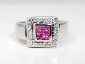 Stunning 18k White Gold Natural Pink Sapphire Diamond Ring Band