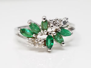 Precious 14k White Gold Natural Emerald Diamond Ring