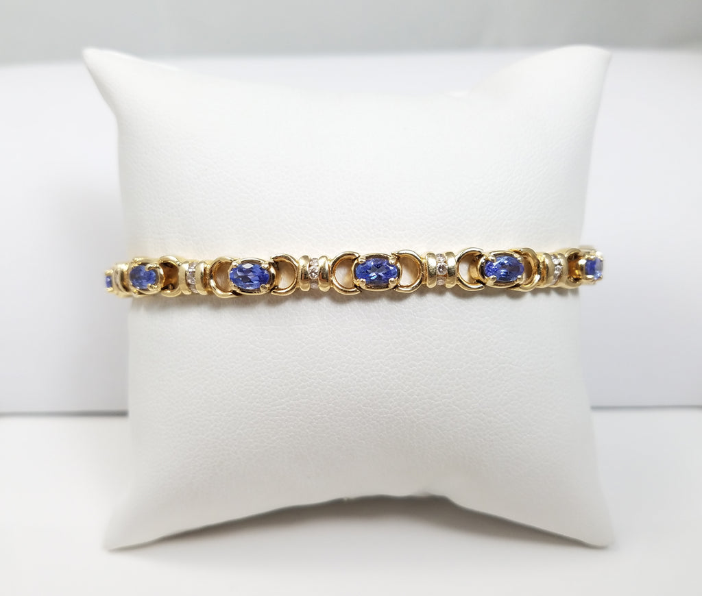 Elegant 7.25" 14k Yellow Gold Natural Tanzanite Diamond Bracelet