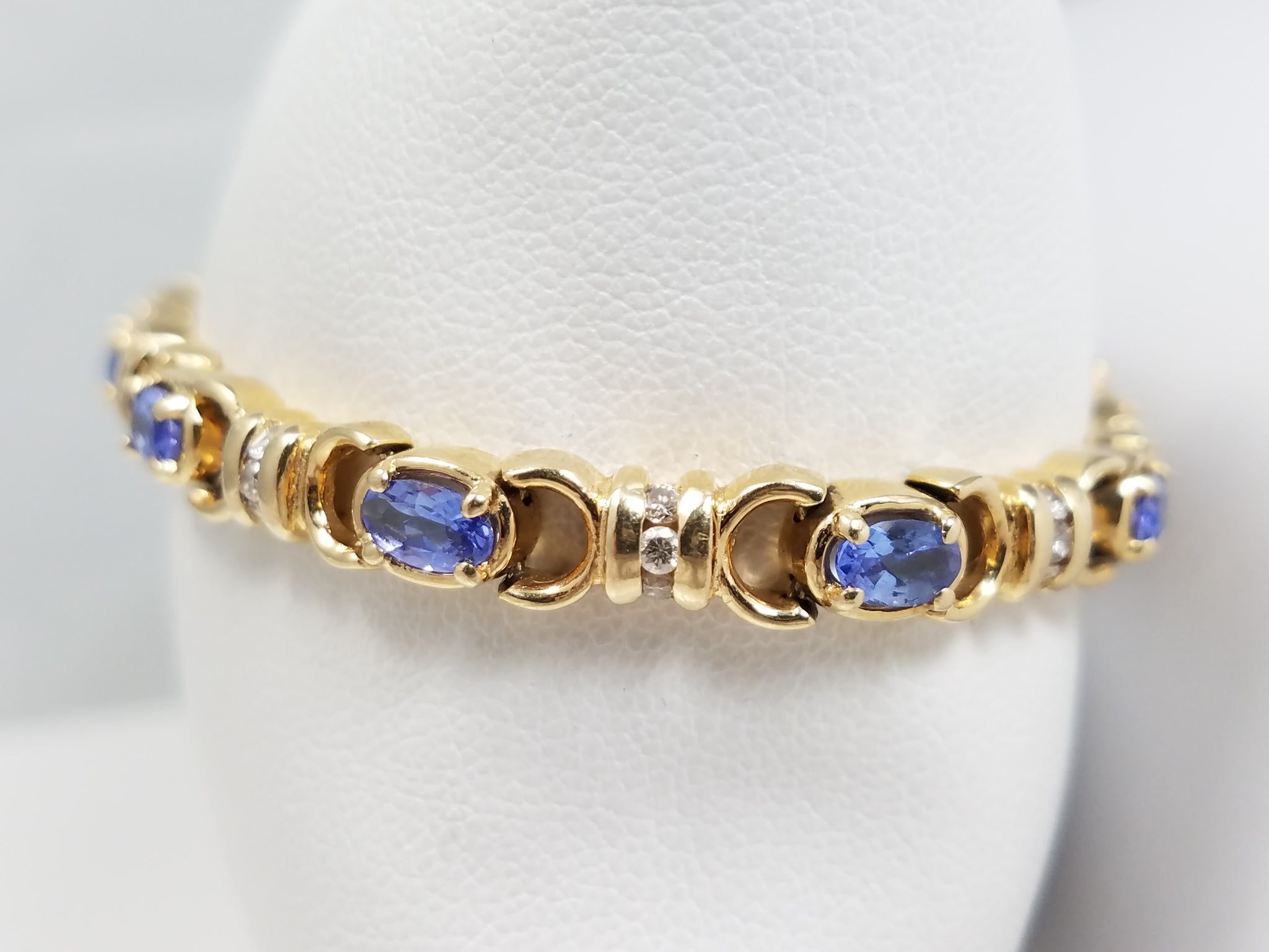 Elegant 7.25" 14k Yellow Gold Natural Tanzanite Diamond Bracelet