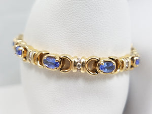 Elegant 7.25" 14k Yellow Gold Natural Tanzanite Diamond Bracelet