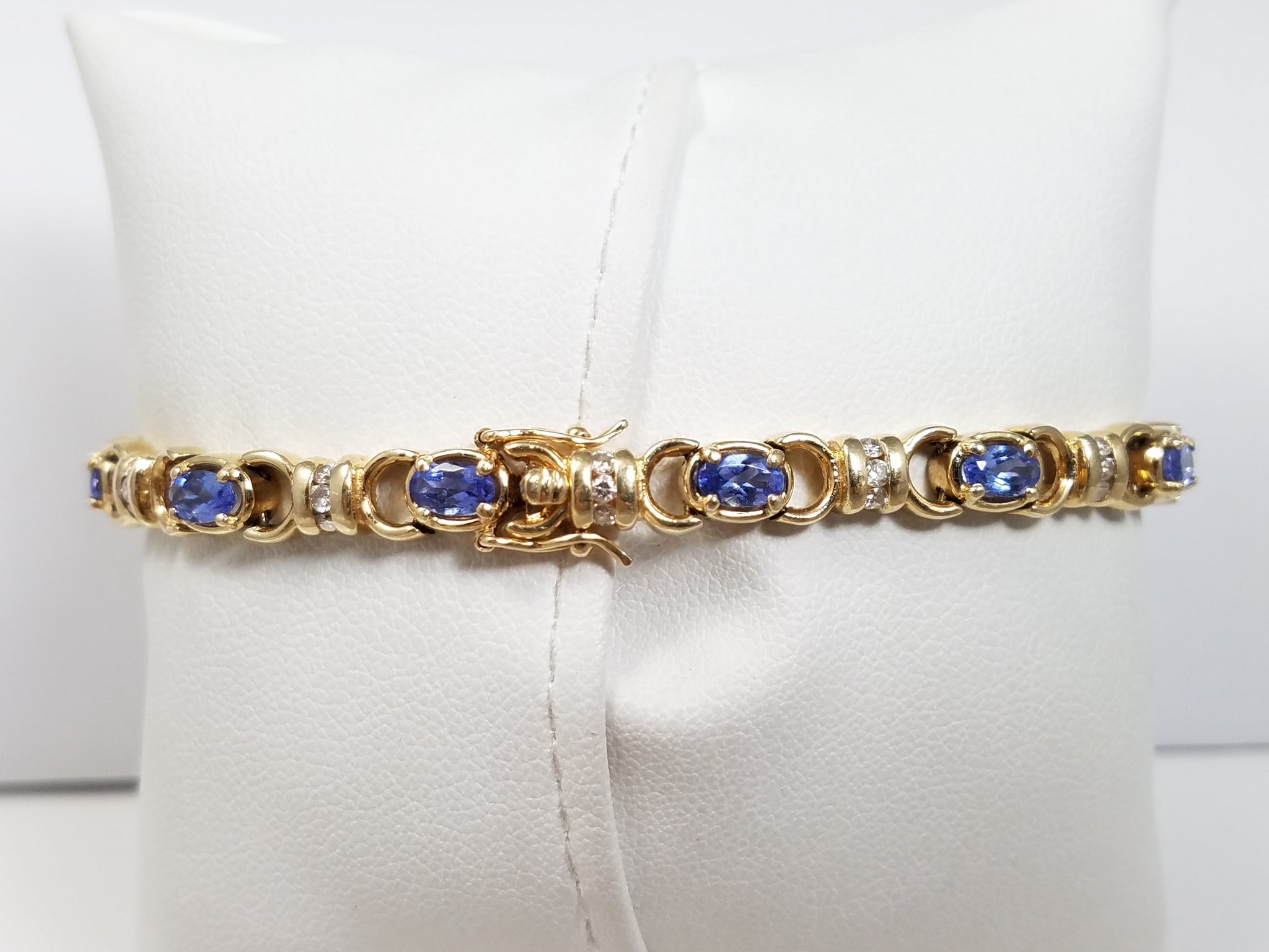 Elegant 7.25" 14k Yellow Gold Natural Tanzanite Diamond Bracelet