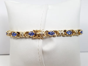 Elegant 7.25" 14k Yellow Gold Natural Tanzanite Diamond Bracelet