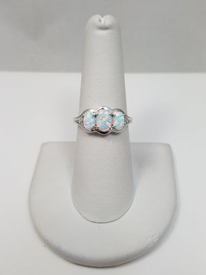 New Lab Created Opal Trio 10k White Gold Ring