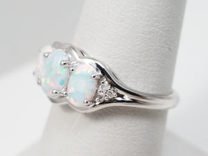 New Lab Created Opal Trio 10k White Gold Ring