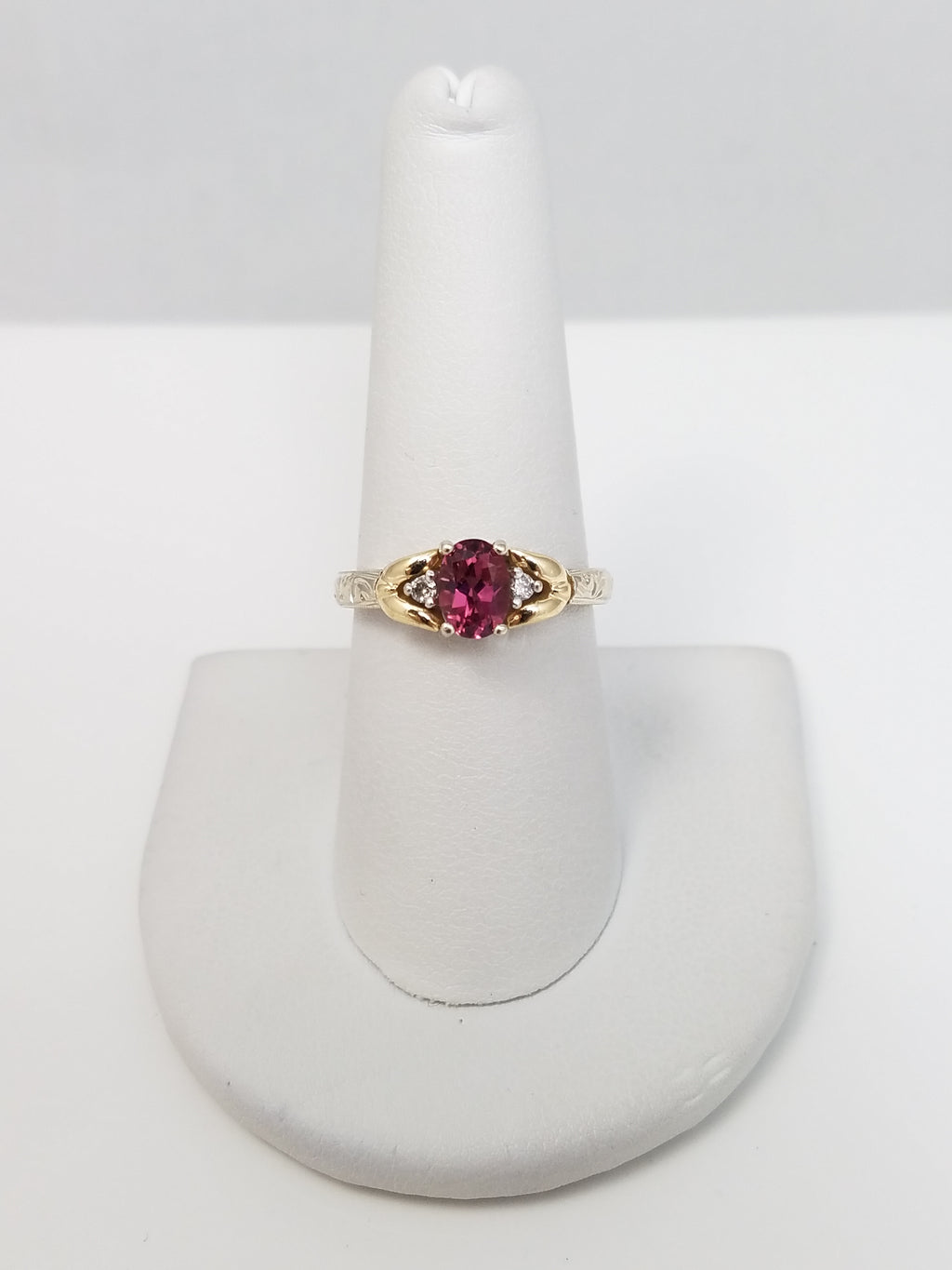 Ornate Natural Tourmaline & Natural Diamond 14k Two Tone Gold Ring