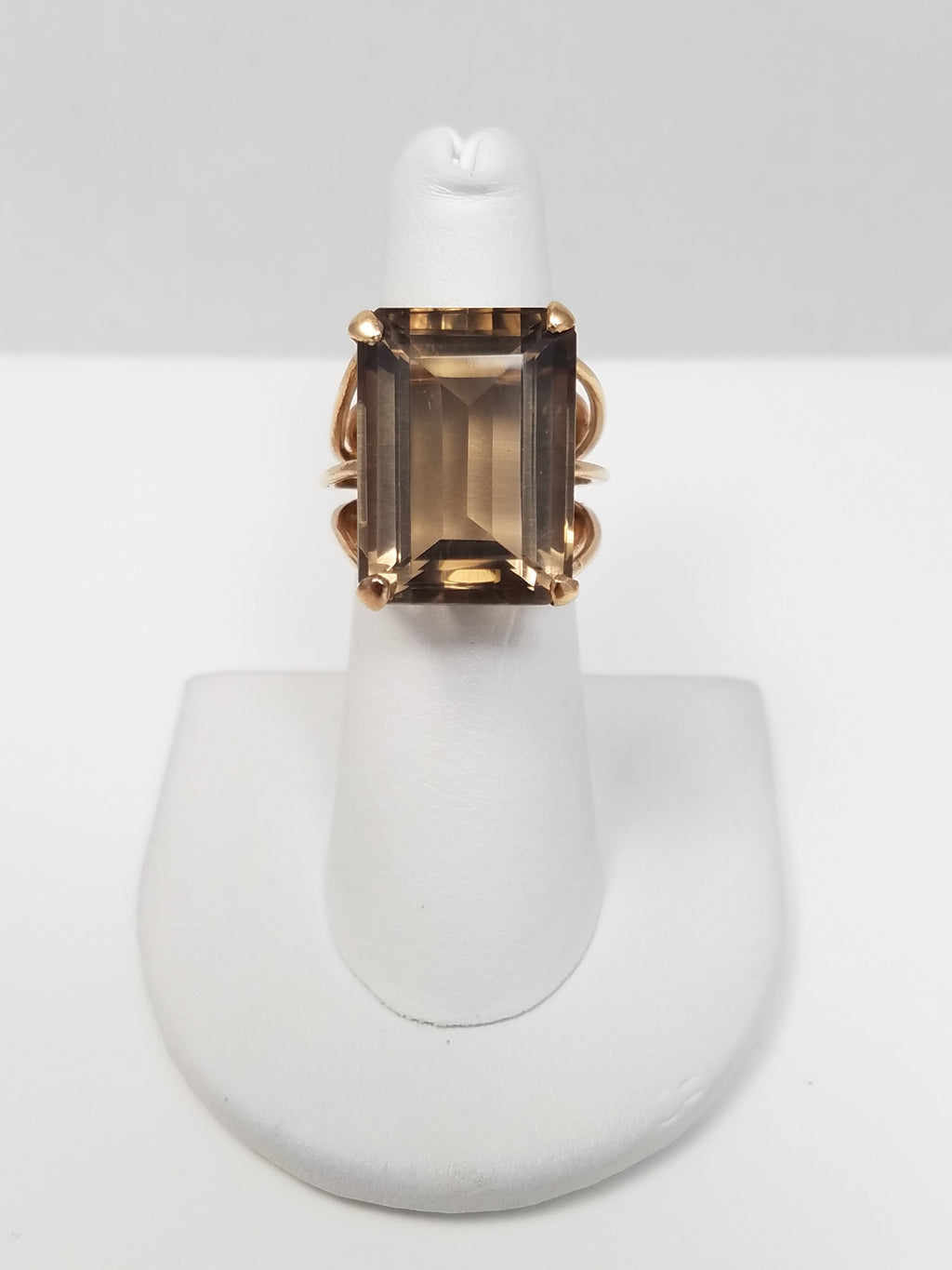 Epic Vintage 20ct Smoky Quartz 9k Gold Ring