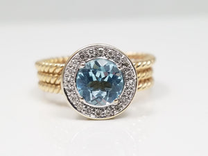 Sexy 14k Yellow Gold Natural Blue Topaz Diamond Custom Rope Ring