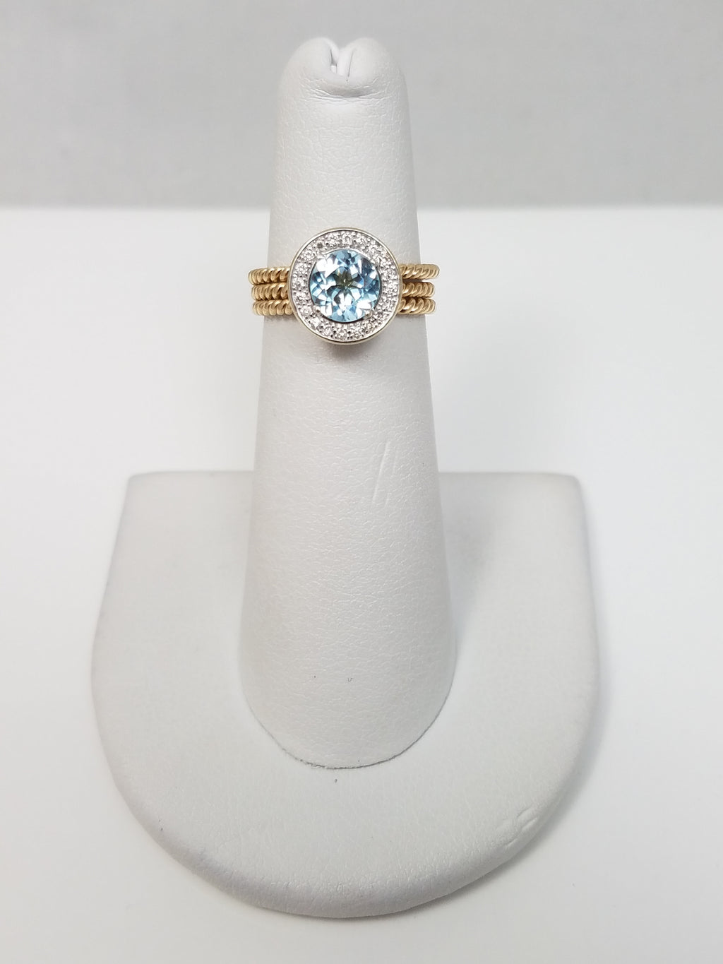 Sexy 14k Yellow Gold Natural Blue Topaz Diamond Custom Rope Ring