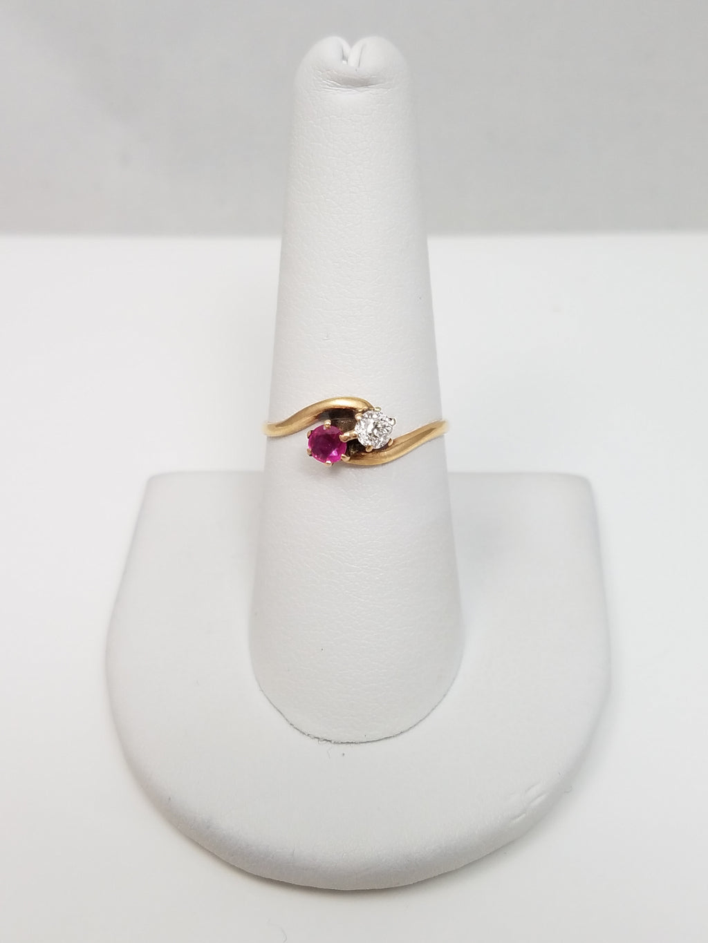 Petite 12k Yellow Gold Natural Ruby Diamond Toi Et Moi Ring