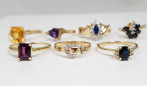 Seven 10k Yellow Gold Natural Gemstone Diamond Ring Lot