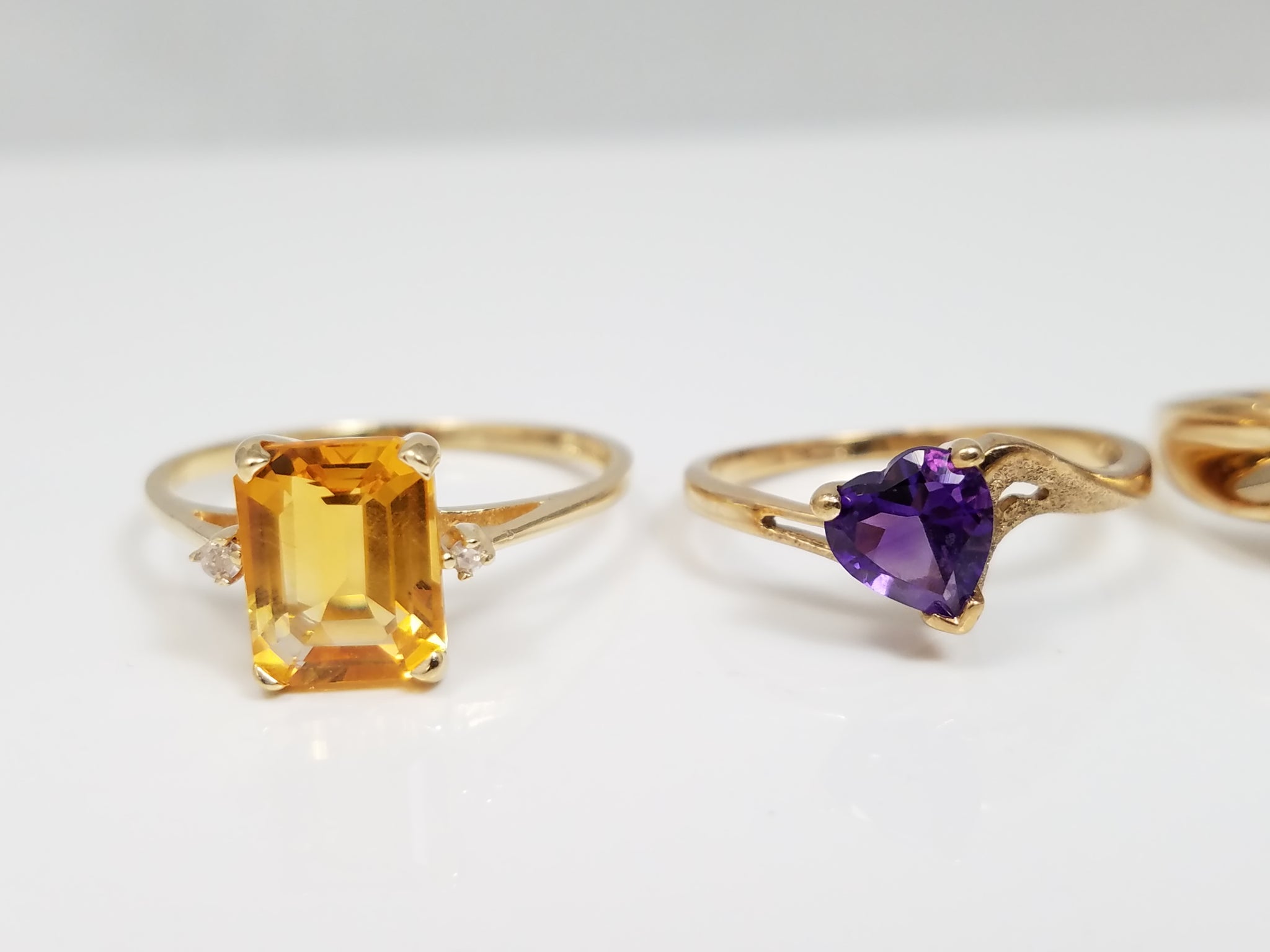 Seven 10k Yellow Gold Natural Gemstone Diamond Ring Lot