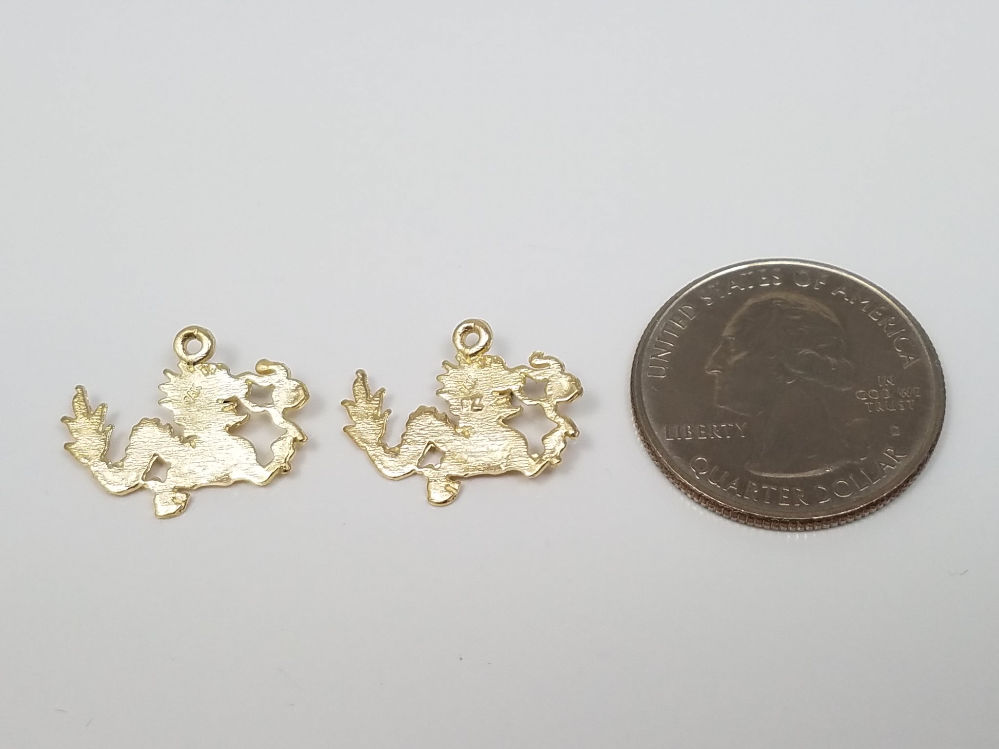 Two NEW 14k Yellow Gold Green Onyx Dragon Charms/Pendants