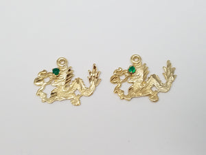 Two NEW 14k Yellow Gold Green Onyx Dragon Charms/Pendants