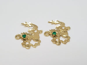 Two NEW 14k Yellow Gold Green Onyx Dragon Charms/Pendants