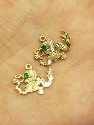 Two NEW 14k Yellow Gold Green Onyx Dragon Charms/Pendants