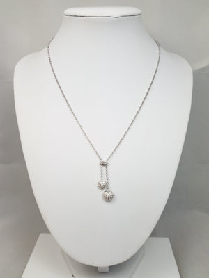 Cute 16" 14k White Gold Natural Diamond Double Heart Dangle Necklace