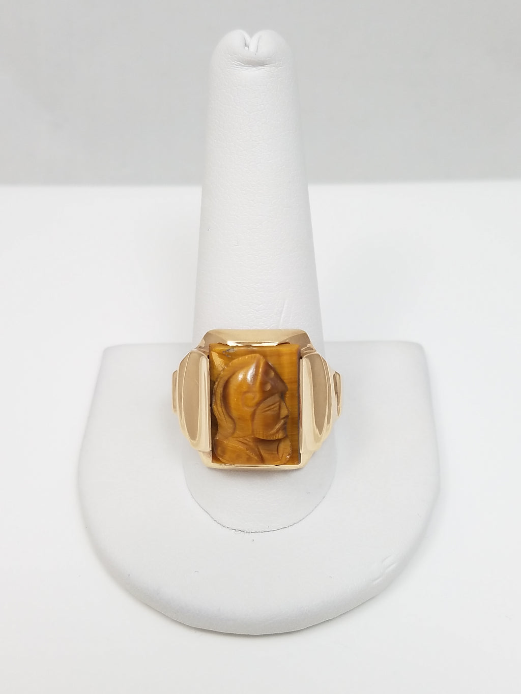 Dapper 1960's 10k Yellow Gold Men's Natural Tiger's Eye Cameo Ring