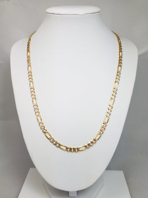 Sporty 20" 10k Two Tone Gold Diamond Cut Figaro Link Chain Necklace Italy